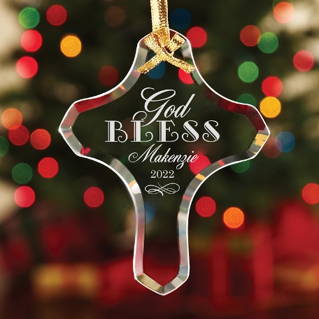 Christmas Blessings Cross Glass Ornament