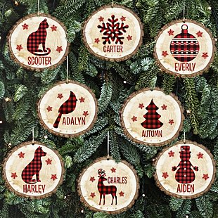 Perfectly Plaid Rustic Wood Round Ornament
