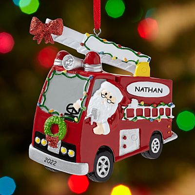Santa Claus is Coming to Town Firetruck Ornament