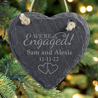 We're Engaged Heart Slate Bauble
