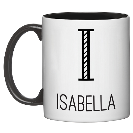Whimsical Name & Monogram Mug - Black 11oz