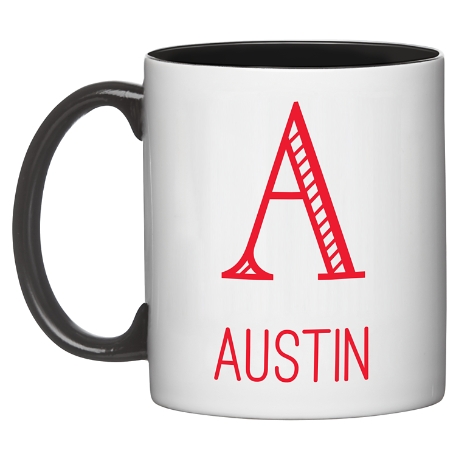 Whimsical Name & Monogram Mug - Red 11oz