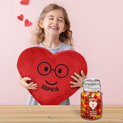 The Sweetest Love Gift Bundle: Plush Heart Pillow + Candy Jar