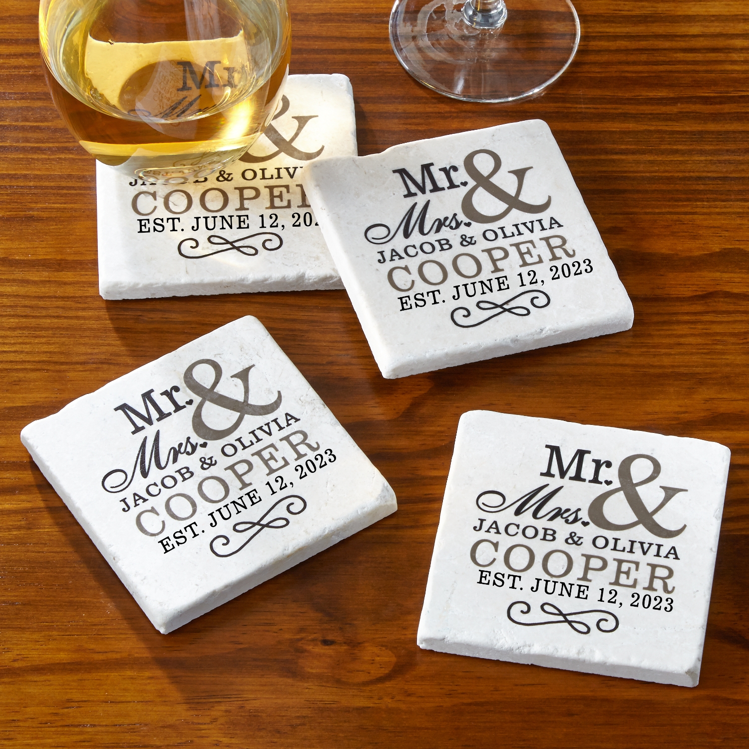 Delighted Couple Personalized Tile Coaster Set