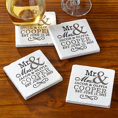 Delighted Couple Personalized Tile Coaster Set