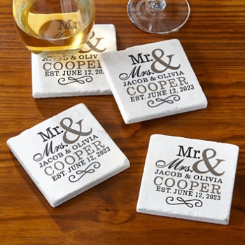 Delighted Couple Personalized Tile Coaster Set