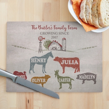 Fun Family Farm Glass Cutting Board