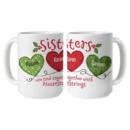 Holiday Heartstrings Mug - 15oz - White Handle - Sisters