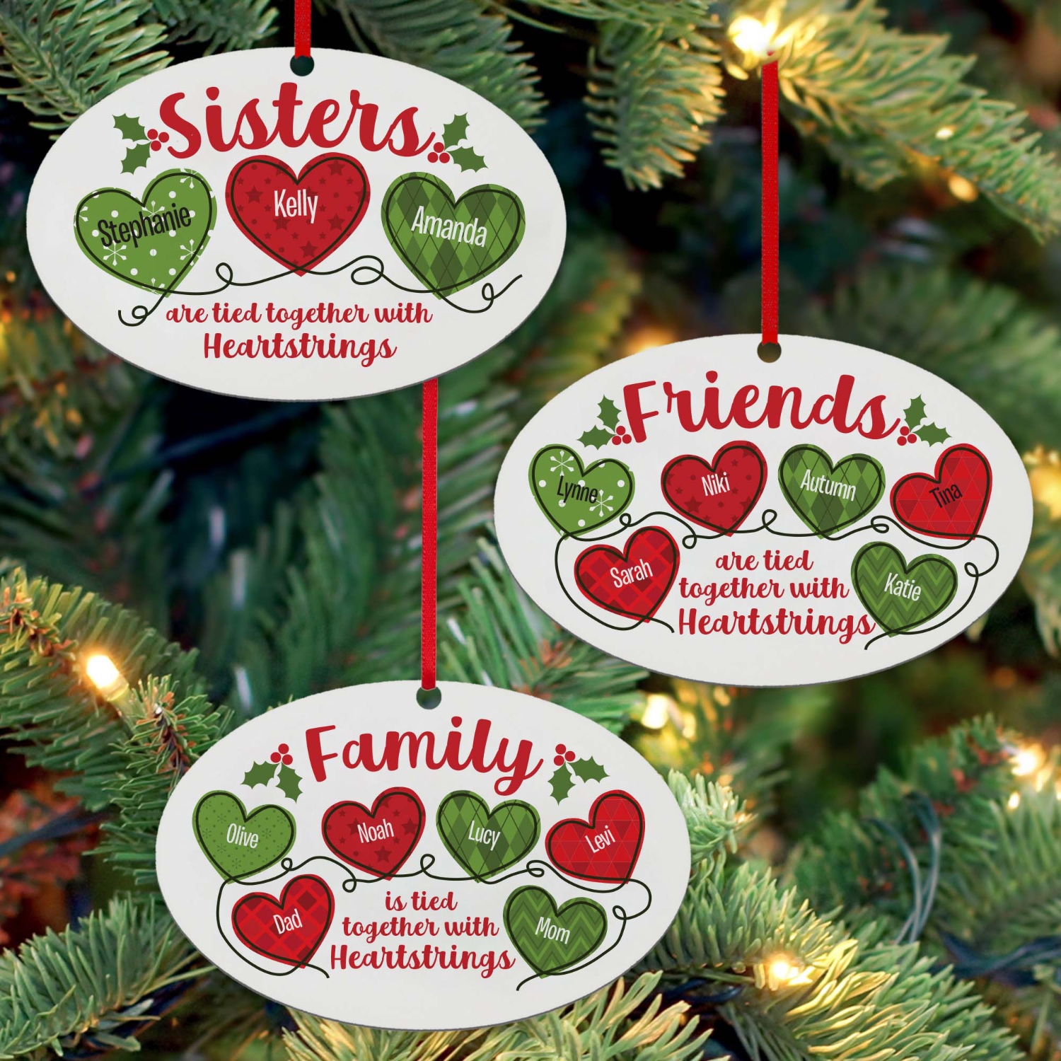 Festive Heartstrings Personalized Oval Ornament