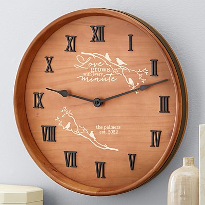Our Love Blossoms Personalized Wine Barrel Clock