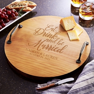 Eat, Drink & Be Married Classic Pine Wood Barrel Tray