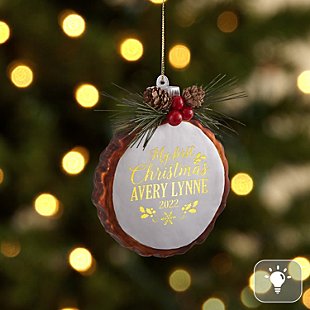 Baby's First Christmas Rustic Pine Lighted Ornament