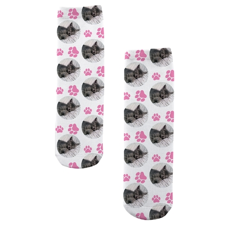 Pet Paw Print Photo Socks - Pink - Large