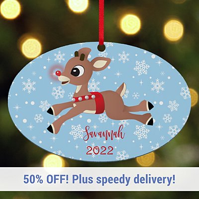 Rudolph® Snowflake Oval Bauble