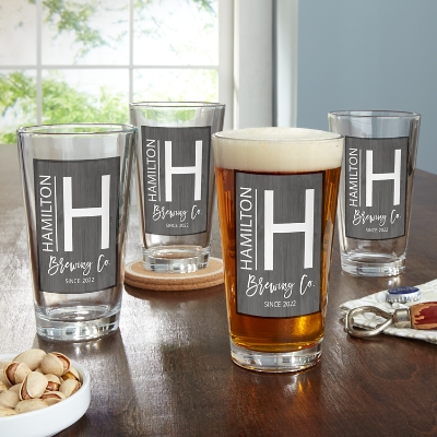 Contemporary Name Personalized Pint Beer Glass