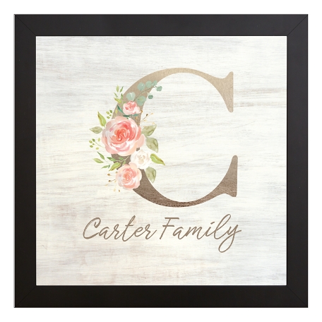 Sophisticated Floral Family Name Framed Canvas - Gold 16x16