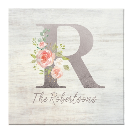 Sophisticated Floral Family Name Canvas - Silver 16x16