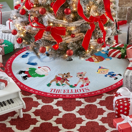 Rudolph® Skating Friends Quilted Tree Skirt