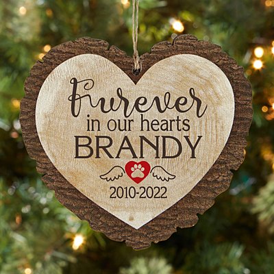 Furever in Our Hearts Pet Rustic Wooden Heart Bauble