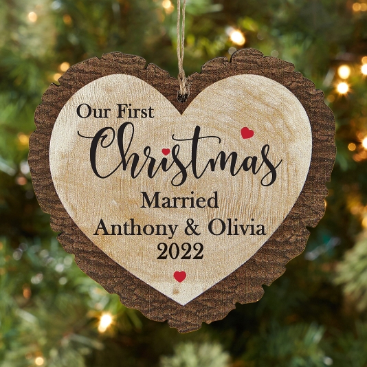 First Christmas Milestone Rustic Wood Heart Ornament | Personal Creations