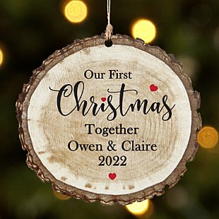 First Christmas Milestone Rustic Wood Round Ornament