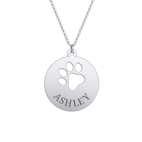 Loving Paws Engraved Name Necklace - Sterling Silver - Classic