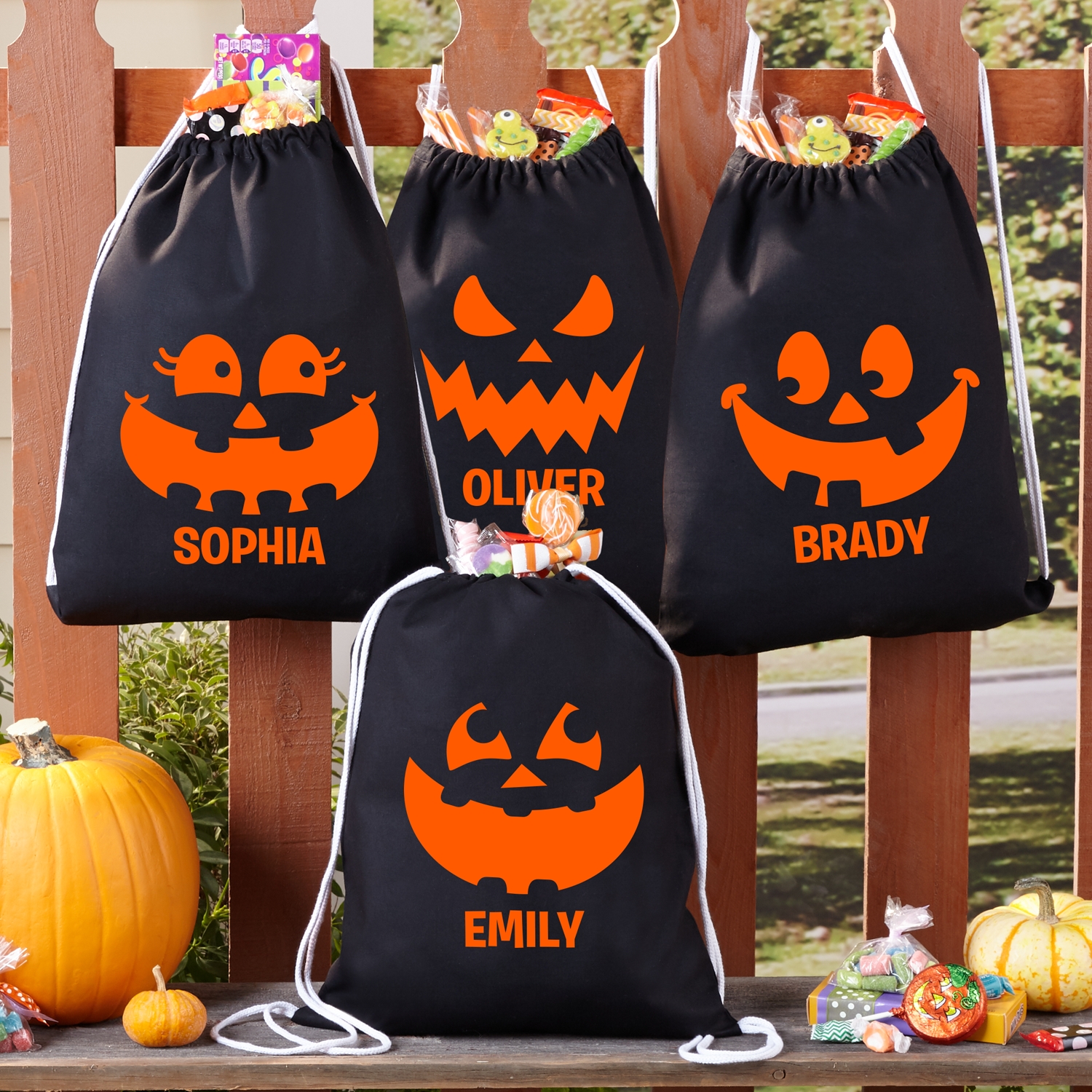 Funny Faces Reflective Drawstring Treat Bag