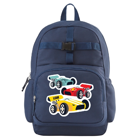 Fun Graphic Navy Backpack - Race Cars