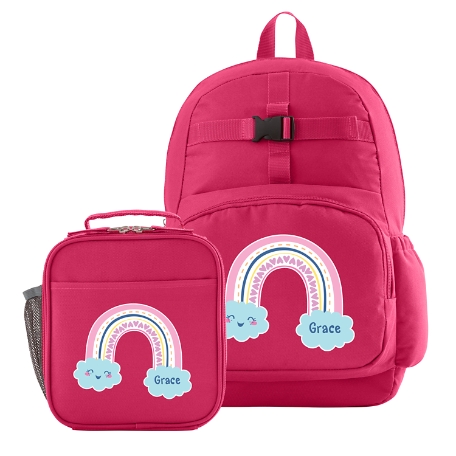 Fun Graphic Pink Backpack + Lunch Box Set - Rainbow