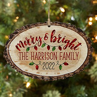 Merry & Bright Rustic Wood Oval Ornament