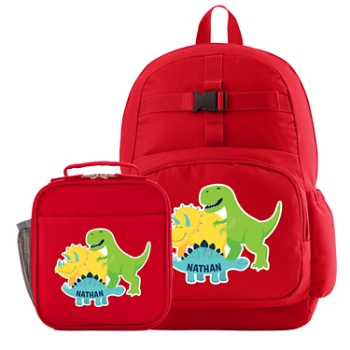 Fun Graphic Red Backpack + Lunch Box Set - Dinosaurs