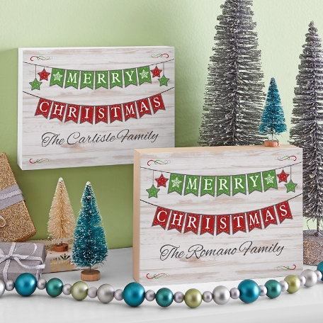 Merry Christmas Banner Wood Block