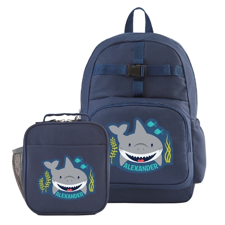 Fun Graphic Navy Backpack + Lunchbox Set - Shark