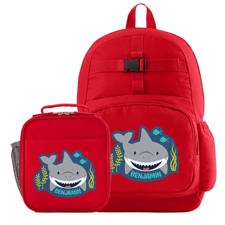 Fun Graphic Red Backpack + Lunch Box Set - Shark