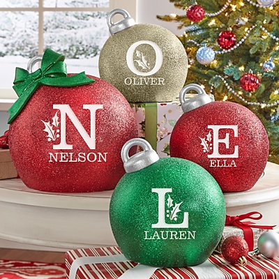 Holly Initial Glitter Light-Up Table Top Ornament