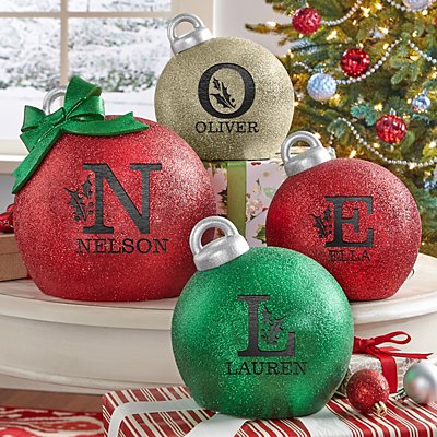 Holly Initial Glitter Light-Up Table Top Bauble