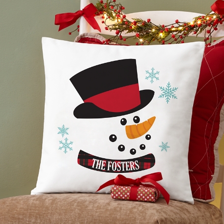 Holly Jolly Snowman Throw Pillow
