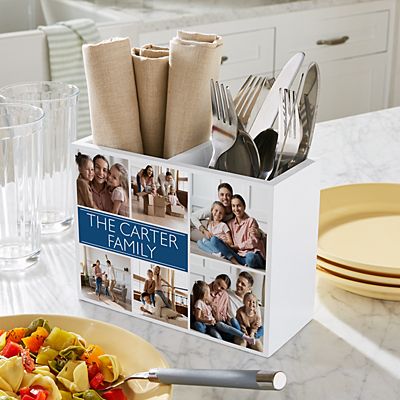 Picture Perfect Photo Message Tile Wood Utensil Caddy