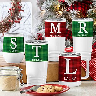 Plaid Initial Insulated Drinkware