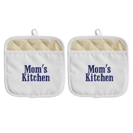 Any Message Embroidered Pot Holder  Set - Navy Thread