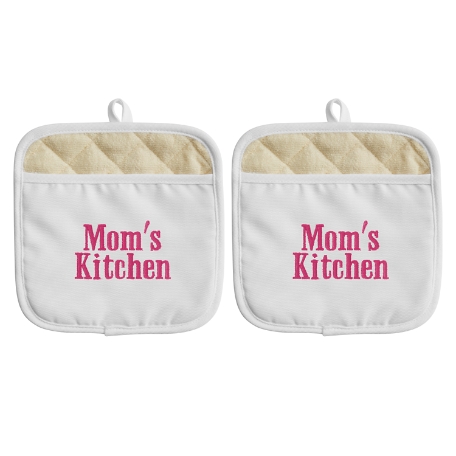 Any Message Embroidered Pot Holder  Set - Pink Thread