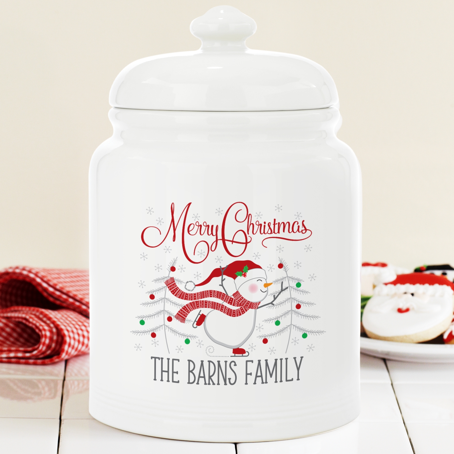 Berry Merry Snowman Ceramic Cookie Jar