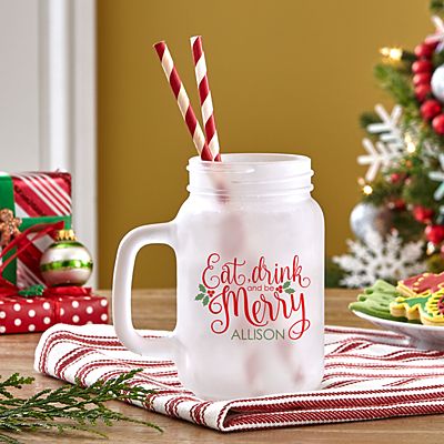 Eat, Drink & Be Merry Frosted Mason Jar