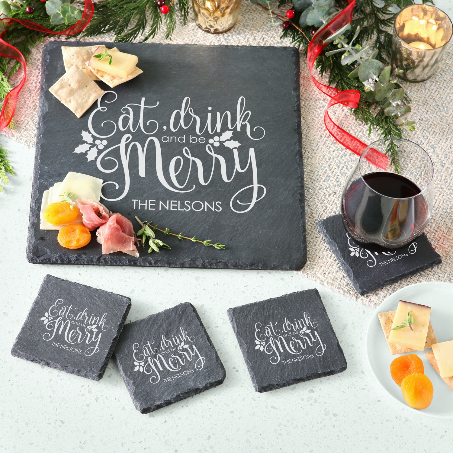 Eat, Drink & Be Merry Slate Entertaining 5pc Set