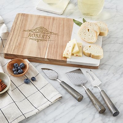 Sophisticated Marble and Personalized Wood Server