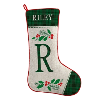 Festive Plaid Initial Stocking - Green