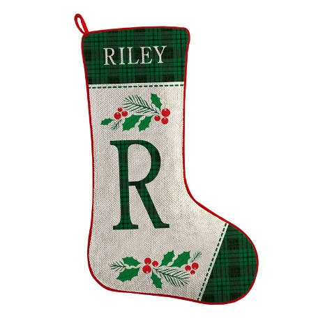 Festive Plaid Initial Stocking - Green