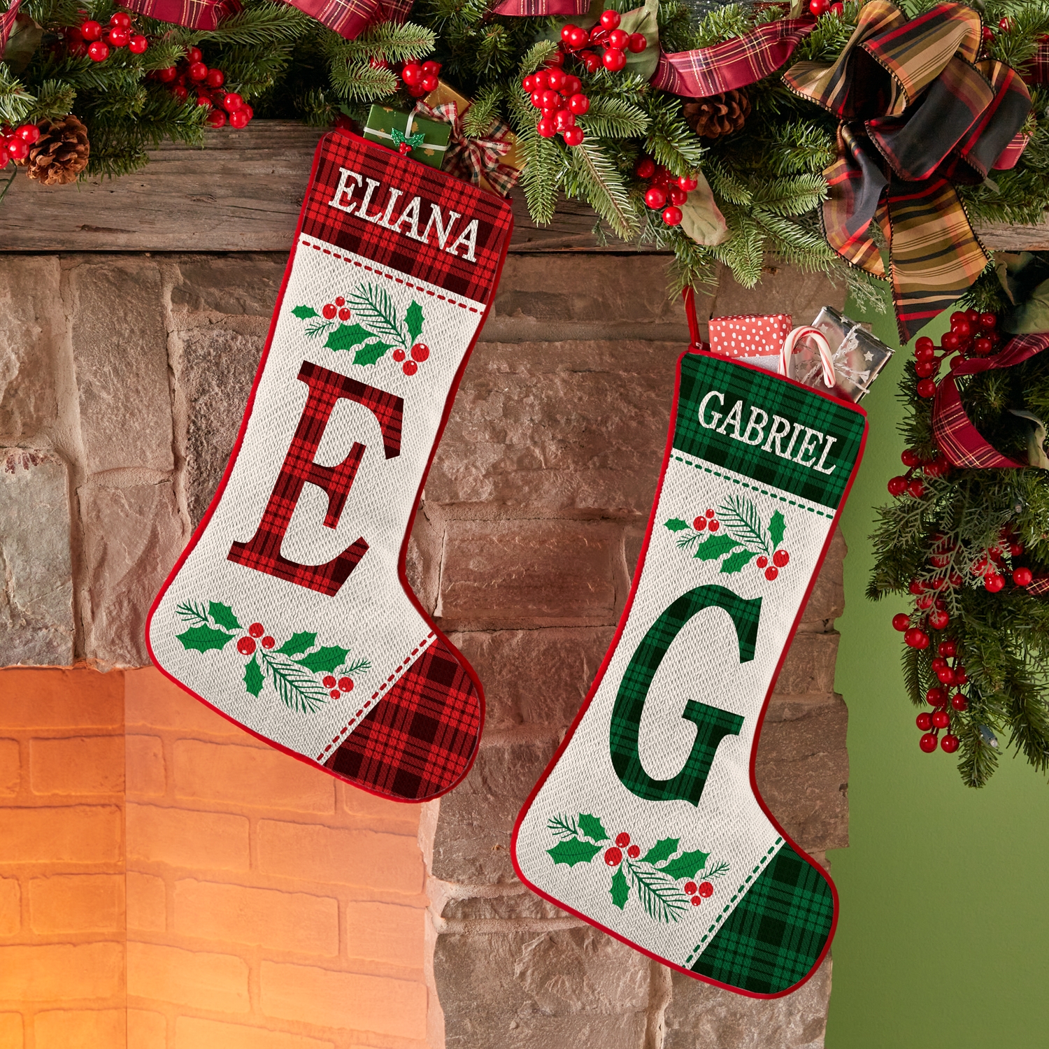 Festive Plaid Initial Stocking