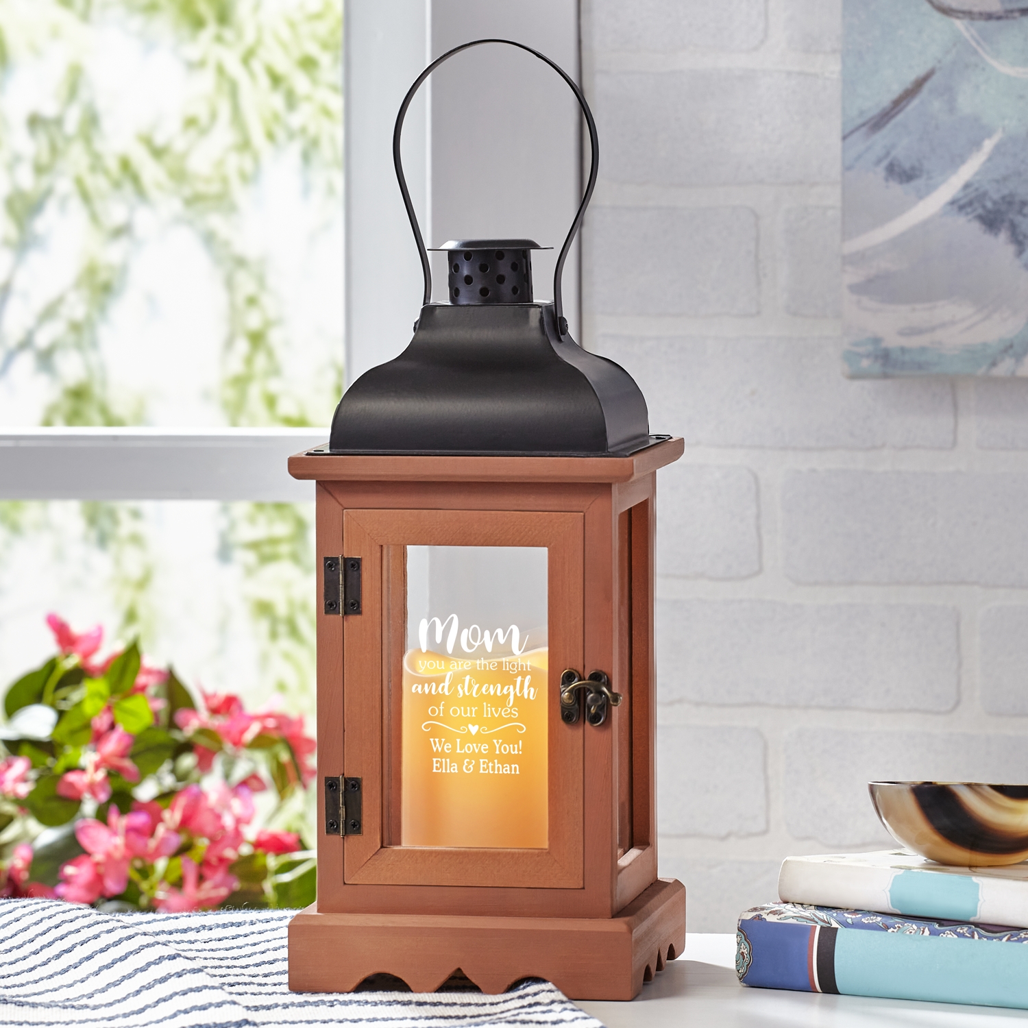 You Are The Light Personalized Wooden Brown Lantern