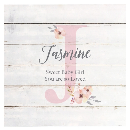 Elegant Baby Name Wood Block - Floral - 6x6-White Edge